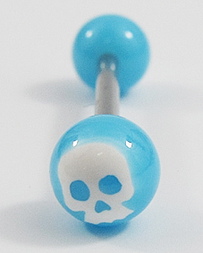Светеща обеца за език с бял череп
