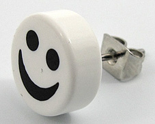 Бяла обеца за ухо с черен Smile