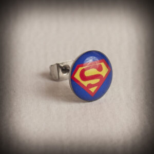 Синя обеца за ухо с голям Superman