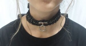 Готик дамски чокър/нашйник с халка от плат