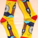 Жълти памучни чорапи Heaven Socks с принт на Биг Бен, Лондонското око и яркочервени пети