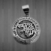 Викингски медальон с вълк и руни от сребриста медицинска стомана