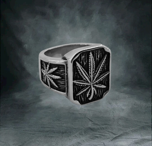mazhki-prasten-s-listo-na-marihuana Мъжки пръстен с листо на марихуана от медицинска стомана