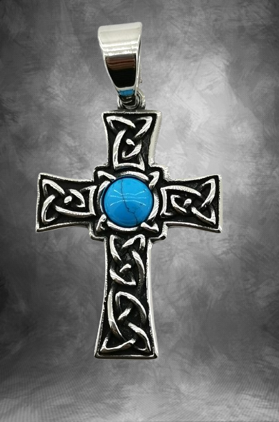 medalion-s-gotik-krast-i-tyurkoaz-stomana Медальон с готик кръст и тюркоаз от неръждаема стомана