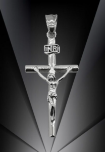 Медальон с разпятие и надпис INRI от сребриста медицинска стомана