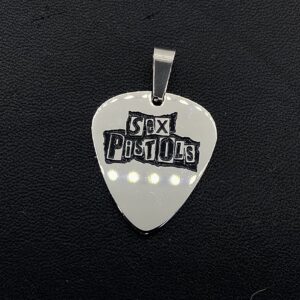 Медальон на Sex Pistols от стомана с форма на перце и кожена верижка