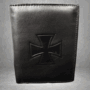 Черен кожен мъжки портфейл с голям релефен Малтийски кръст (Iron Cross).