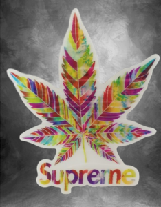 3D стикер с надпис Supreme и марихуана