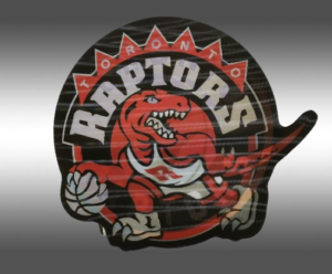 Червен стикер за лаптоп с Toronto Raptors
