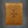 Кафяв кожен мъжки портфейл с голям релефен Малтийски кръст (Iron Cross/Железен кръст).