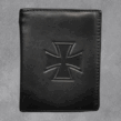Черен кожен мъжки портфейл с голям релефен Малтийски кръст (Iron Cross/Железен кръст).