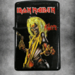 Черна бензинова запалка с логото на Iron Maiden и талисмана Еди от обложката на албума "Killers".