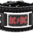 Масивна черна кожена гривна на AC/DC с червено лого и стоманена плочка