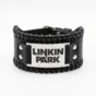 Масивна черна кожена гривна на Linkin Park със стоманена плочка и лого