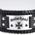 Масивна черна кожена гривна на Motörhead със стоманена плочка и Ace of Spades лого