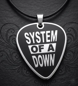 Музикален стоманен медальон на System of a Down с форма на перце