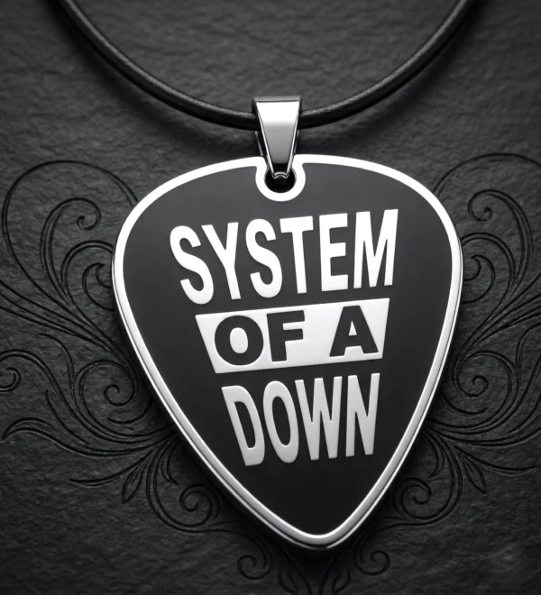 Музикален стоманен медальон на System of a Down с форма на перце