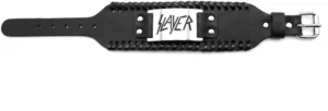 Кожена гривна на Slayer в разгънато състояние с катарама и дупки за регулиране