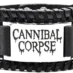 Мъжка черна кожена гривна на Cannibal Corpse със стоманена плочка и гравирано лого изглед отпред