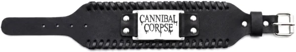 Кожена гривна на Cannibal Corpse в разгънато състояние с катарама за регулиране на размера