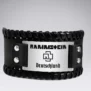 Черна широка кожена гривна Rammstein с плочка от стомана и гравирано лого Deutschland
